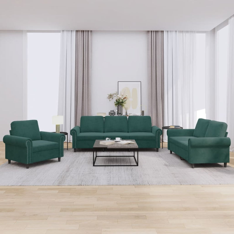 3-delige Loungeset met kussens fluweel donkergroen