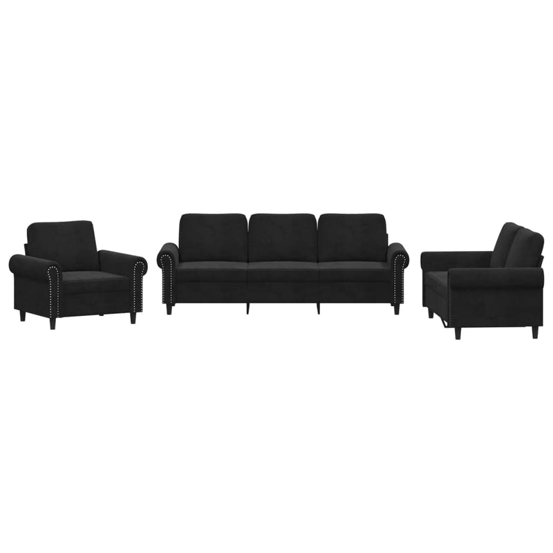 3-delige Loungeset met kussens fluweel zwart