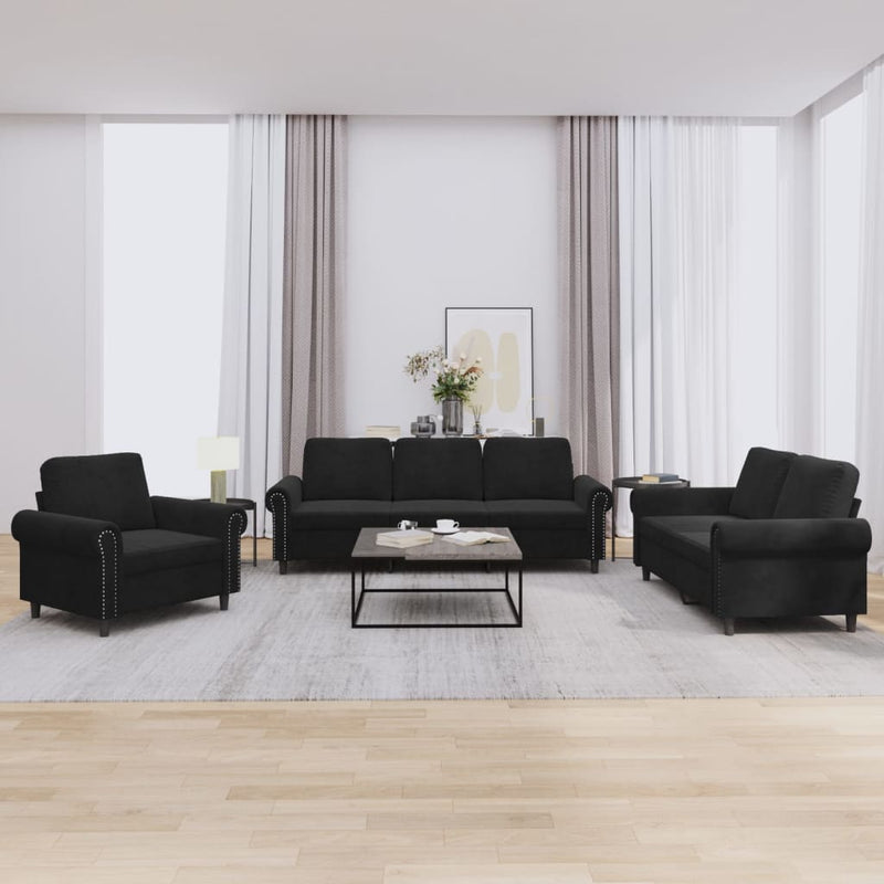 3-delige Loungeset met kussens fluweel zwart