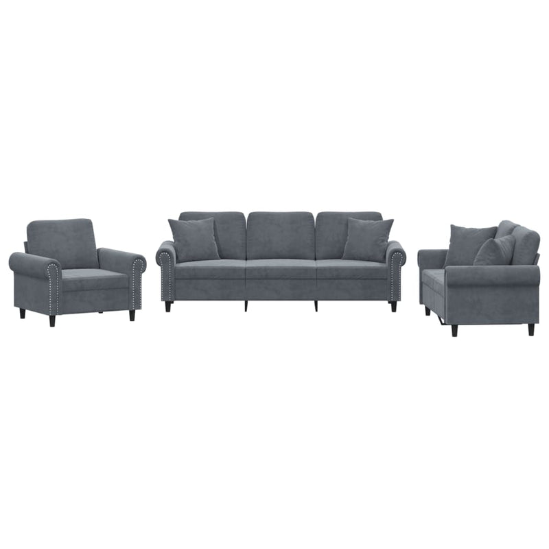 3-delige Loungeset met kussens fluweel donkergrijs