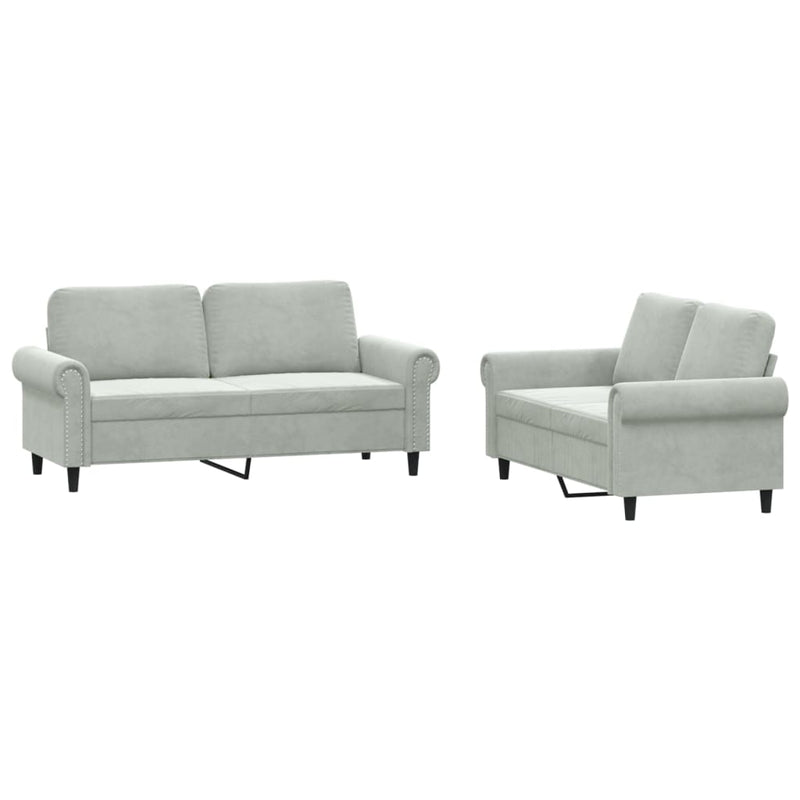2-delige Loungeset met kussens fluweel lichtgrijs