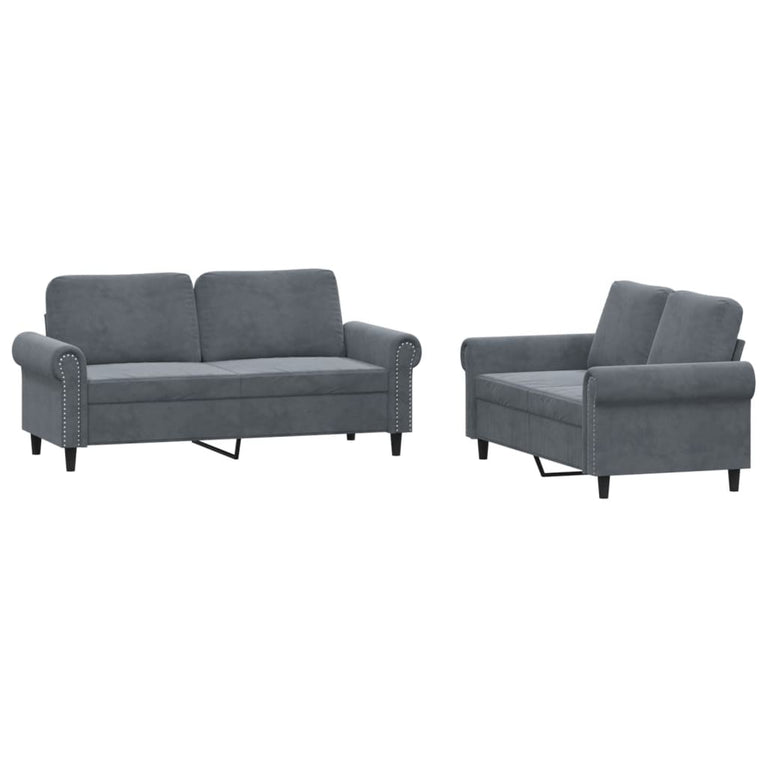 2-delige Loungeset met kussens fluweel donkergrijs
