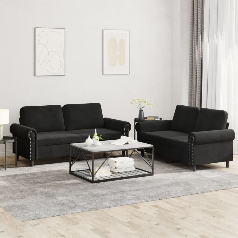 2-delige Loungeset met kussens fluweel zwart