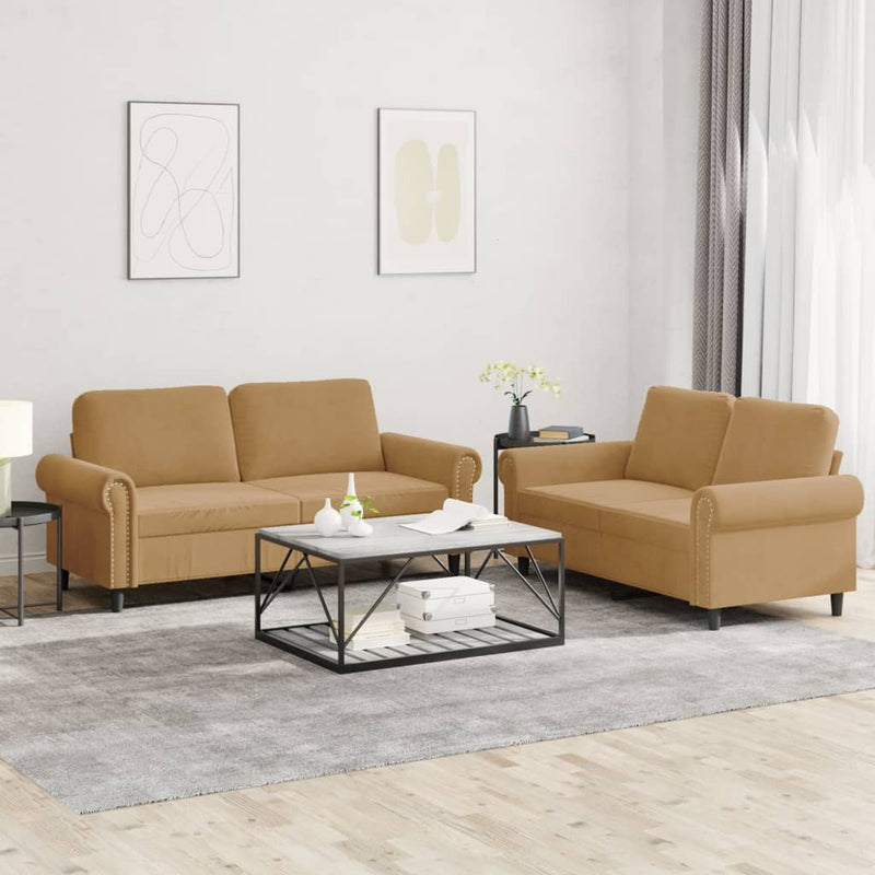 2-delige Loungeset met kussens fluweel bruin