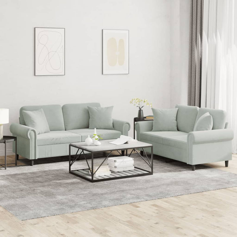 2-delige Loungeset met kussens fluweel lichtgrijs