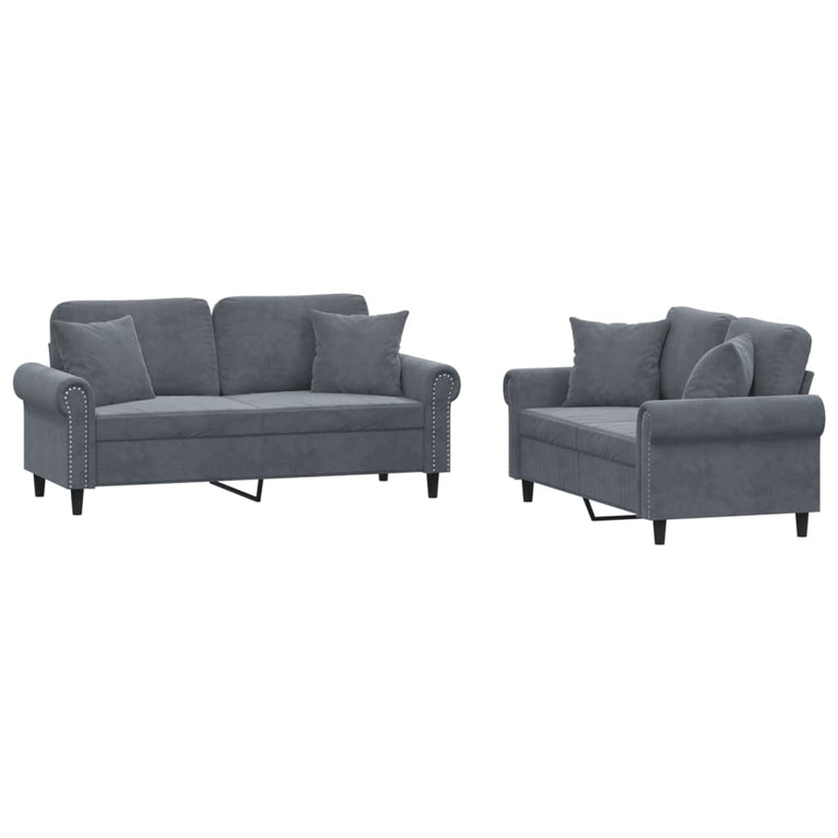 2-delige Loungeset met kussens fluweel donkergrijs
