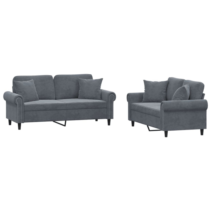 2-delige Loungeset met kussens fluweel donkergrijs