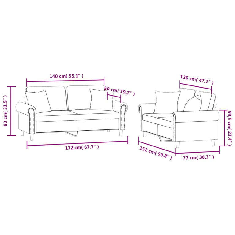 2-delige Loungeset met kussens fluweel donkergrijs
