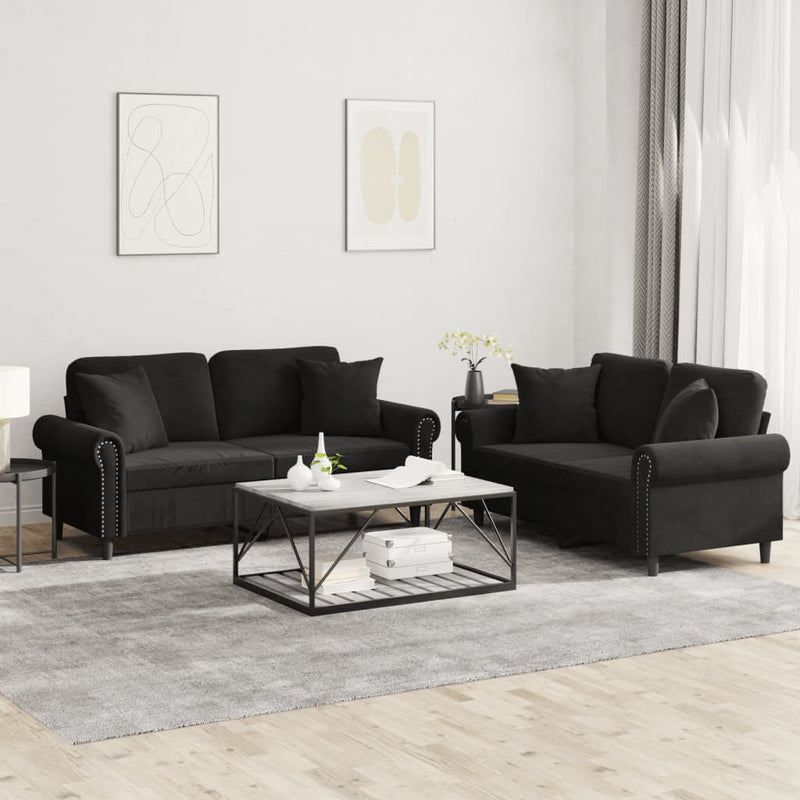 2-delige Loungeset met kussens fluweel zwart