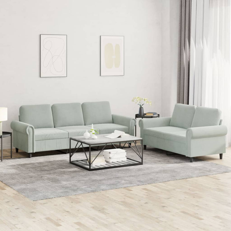 2-delige Loungeset met kussens fluweel lichtgrijs