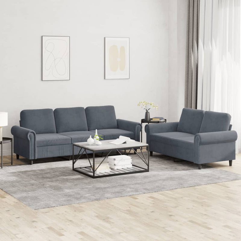 2-delige Loungeset met kussens fluweel donkergrijs