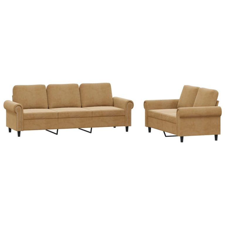 2-delige Loungeset met kussens fluweel bruin