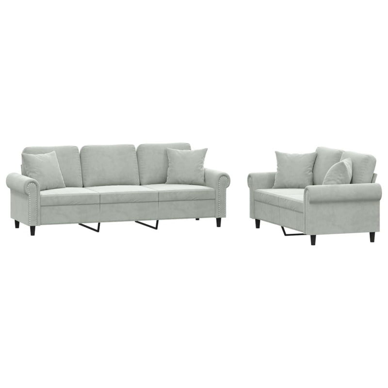 2-delige Loungeset met kussens fluweel lichtgrijs