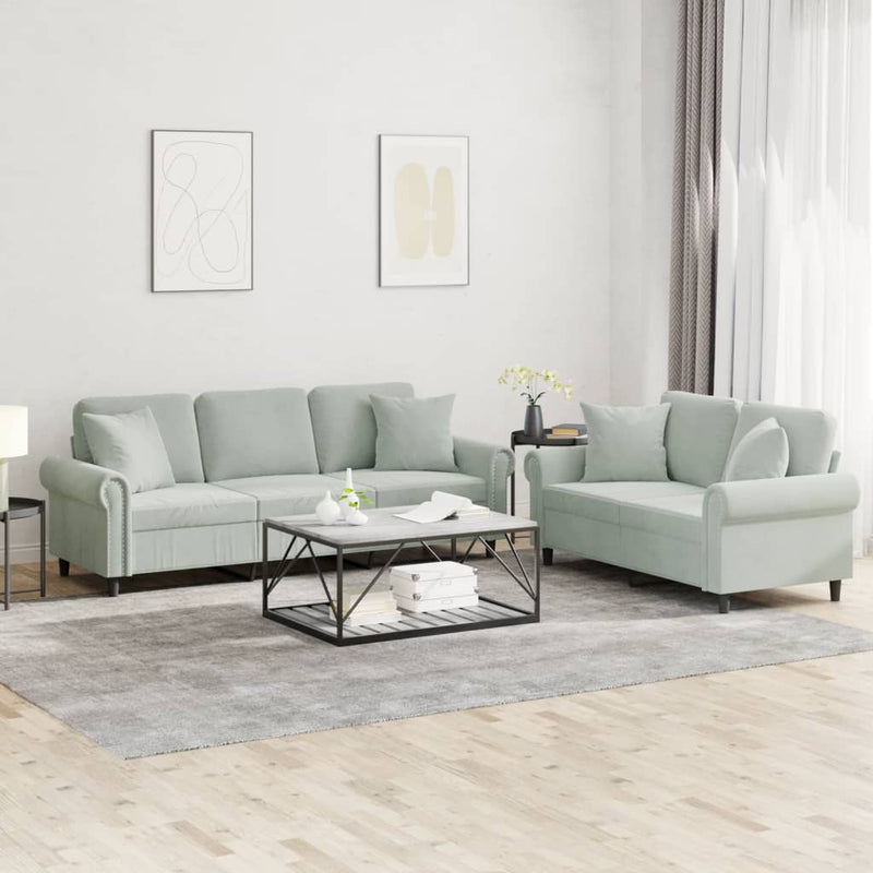 2-delige Loungeset met kussens fluweel lichtgrijs