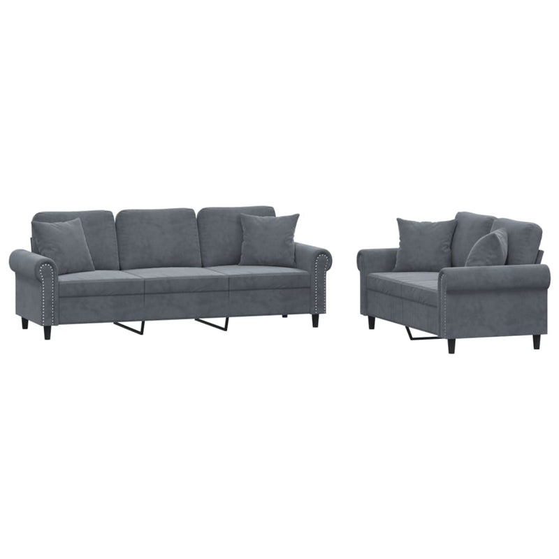 2-delige Loungeset met kussens fluweel donkergrijs