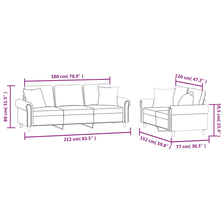 2-delige Loungeset met kussens fluweel donkergrijs
