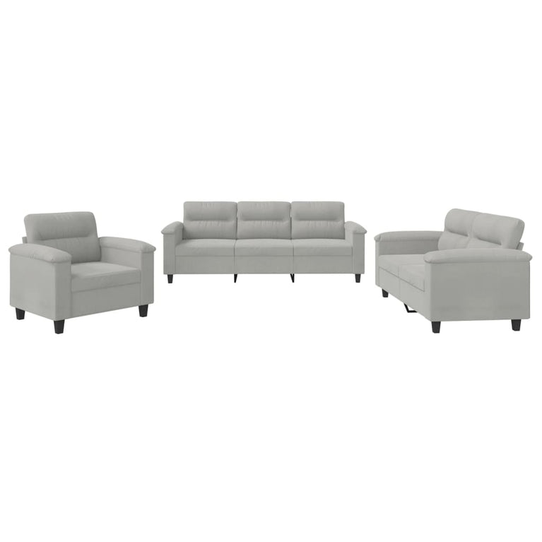 3-delige Loungeset met kussens microvezelstof lichtgrijs