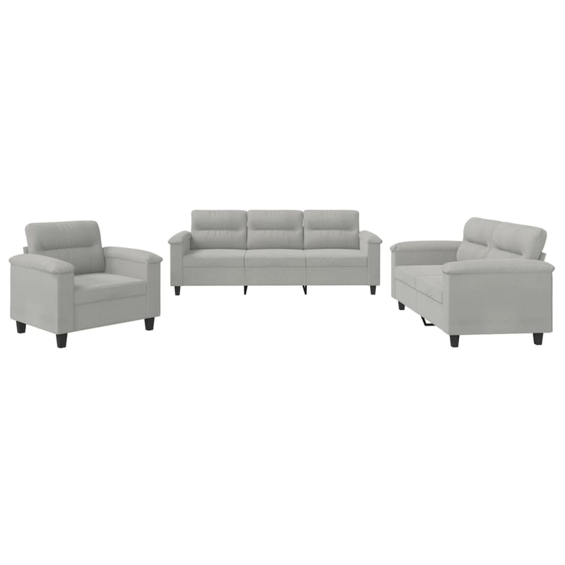 3-delige Loungeset met kussens microvezelstof lichtgrijs