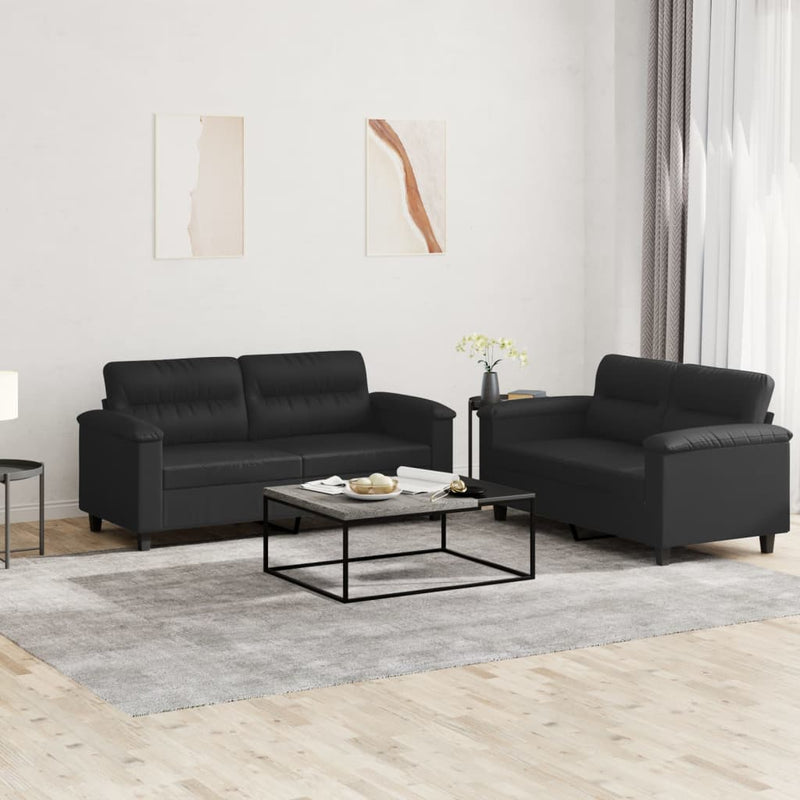 2-delige Loungeset met kussens kunstleer zwart
