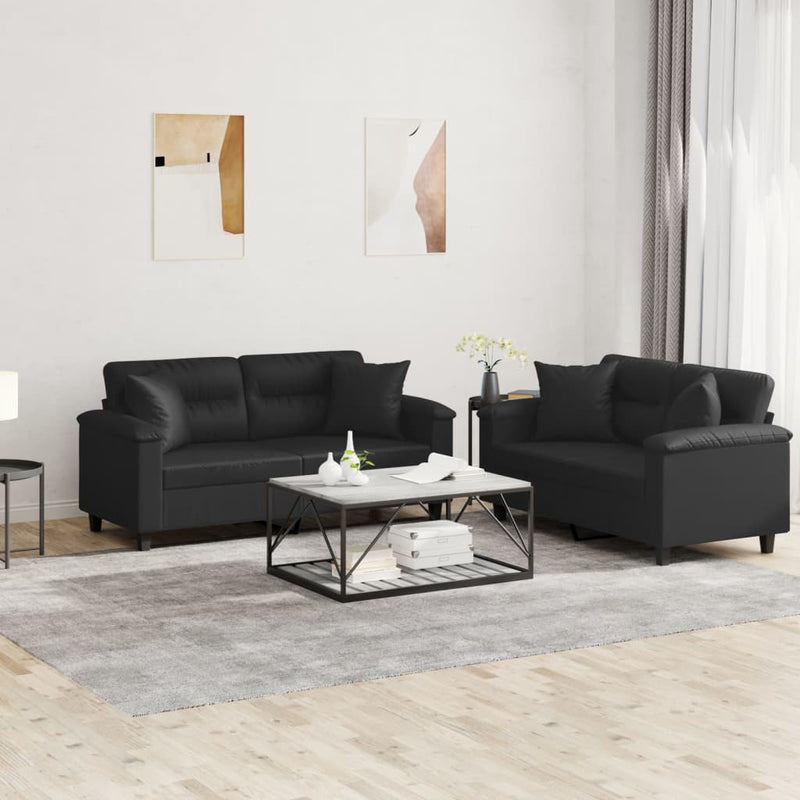 2-delige Loungeset met kussens kunstleer zwart