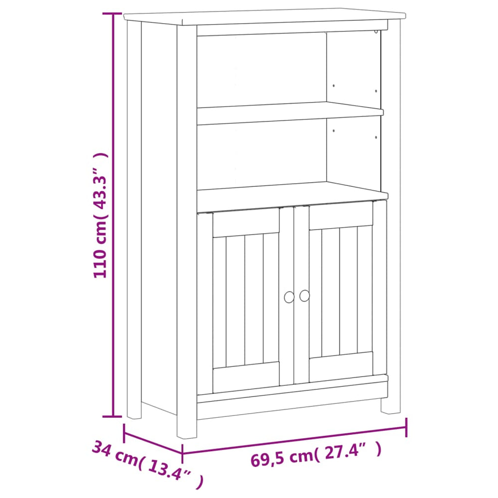 Badkamerkast BERG 69,5x34x110 cm massief grenenhout wit MeubelReus