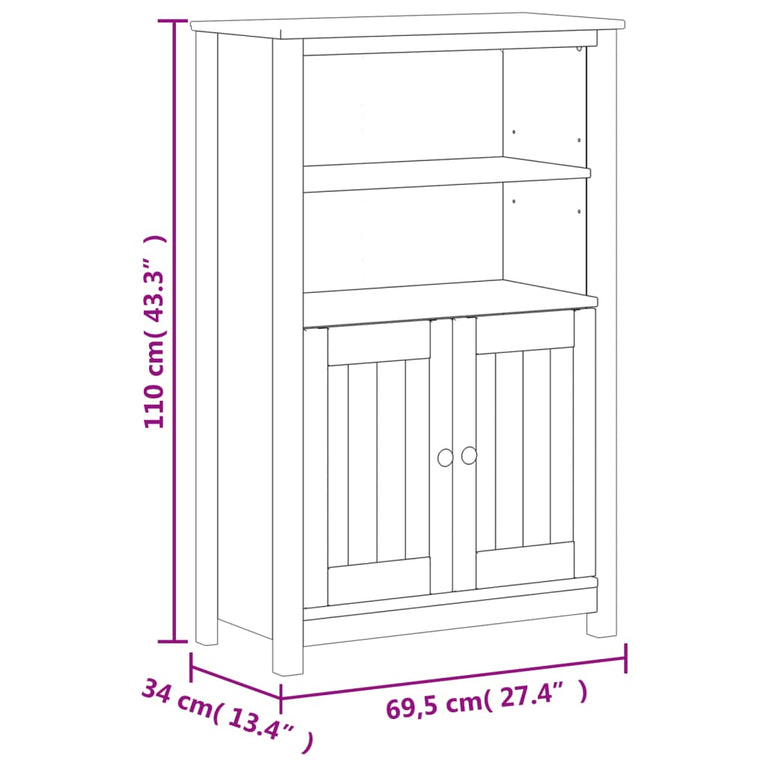 Badkamerkast BERG 69,5x34x110 cm massief grenenhout zwart MeubelReus