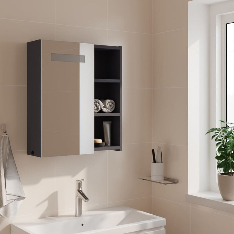 Badkamerkast met spiegel en LED 45x13x52 cm grijs MeubelReus