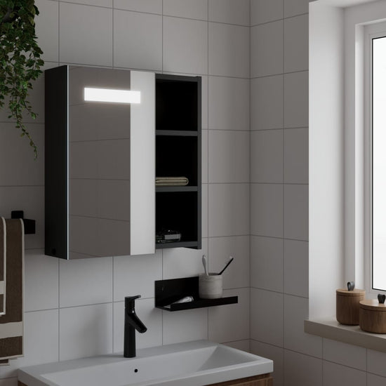 Badkamerkast met spiegel en LED 45x13x52 cm zwart MeubelReus