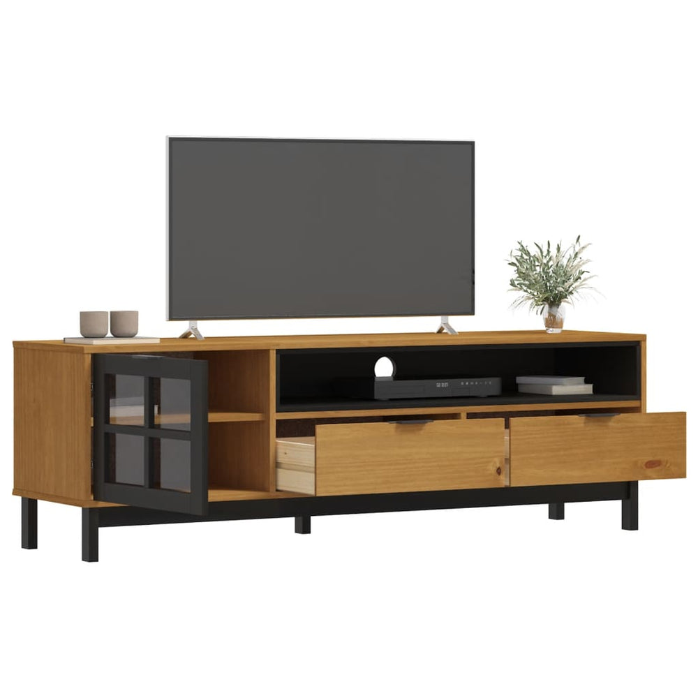 TV-meubel met glazen deur FLAM 158x40x50 cm massief grenenhout MeubelReus