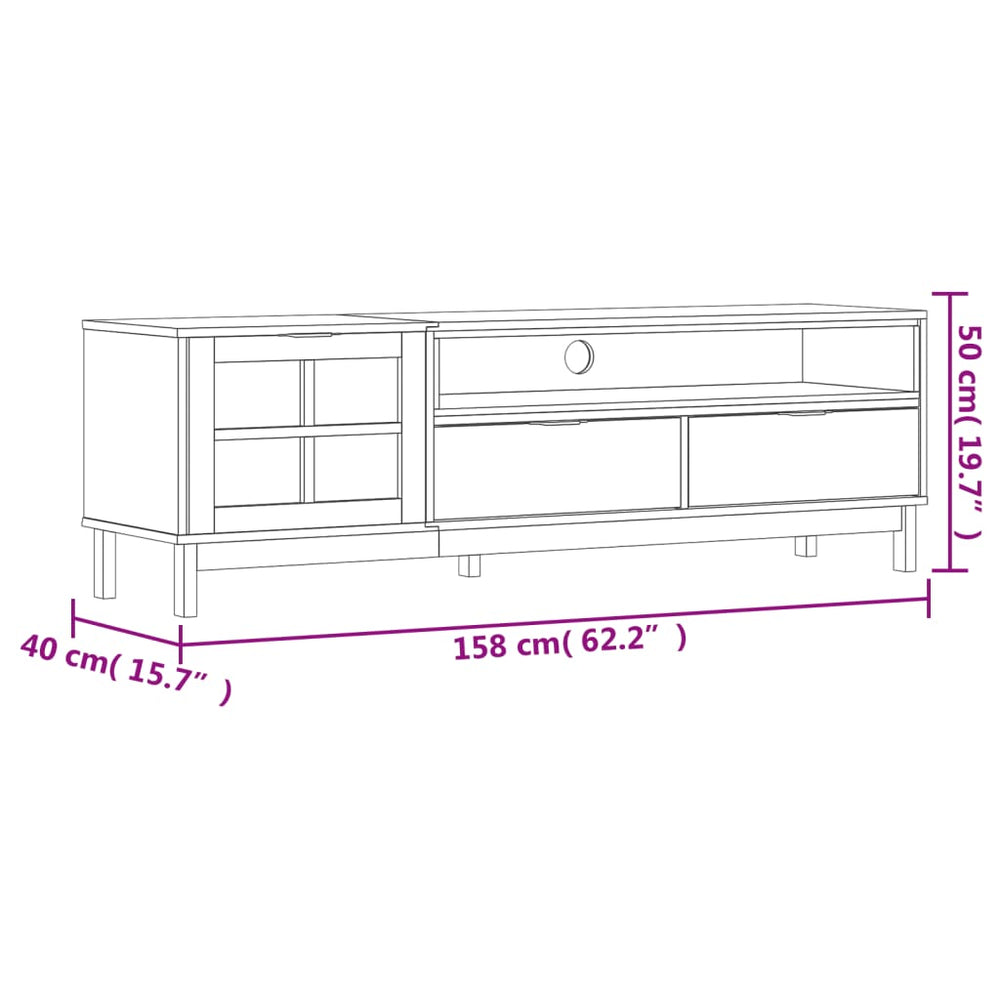 TV-meubel met glazen deur FLAM 158x40x50 cm massief grenenhout MeubelReus
