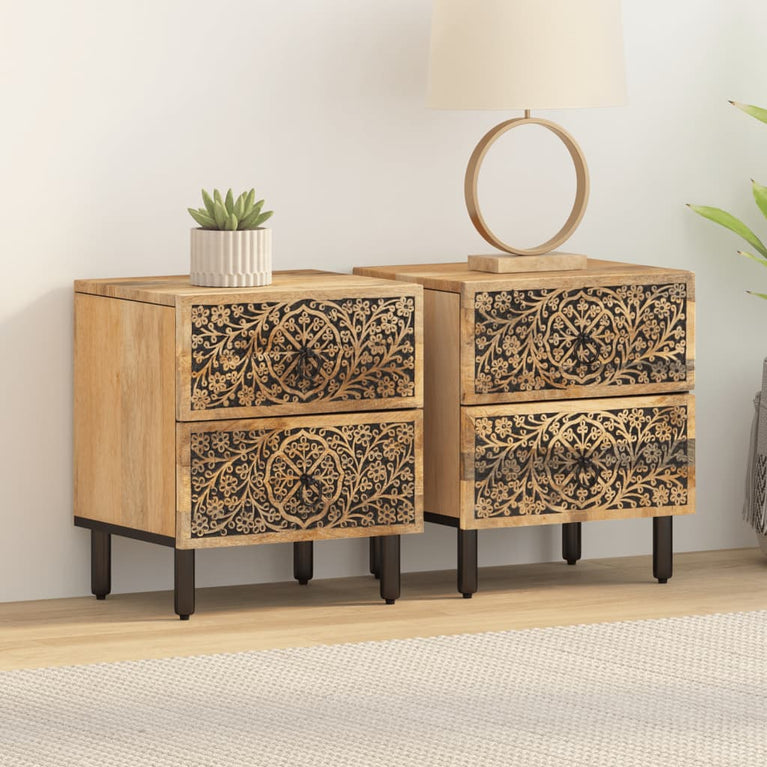 Nachtkastjes 2 st 40x33x46 cm massief mangohout
