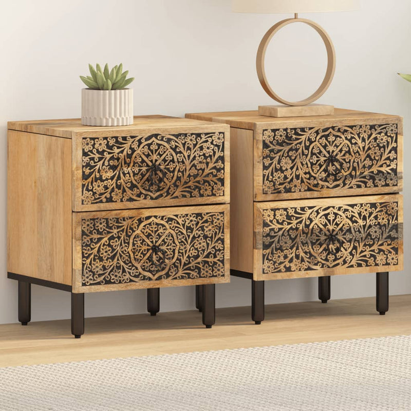 Nachtkastjes 2 st 40x33x46 cm massief mangohout