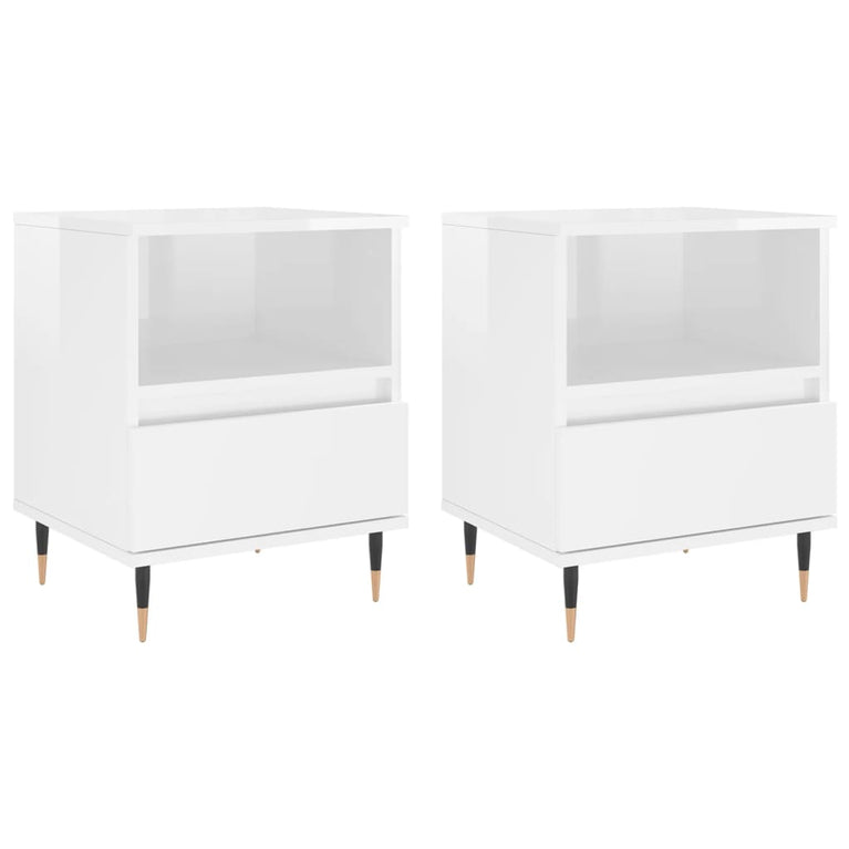 Nachtkastjes 2 st 40x35x50 cm bewerkt hout hoogglans wit MeubelReus