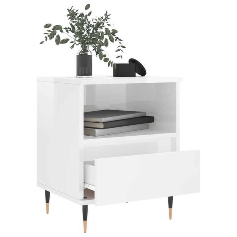 Nachtkastjes 2 st 40x35x50 cm bewerkt hout hoogglans wit MeubelReus