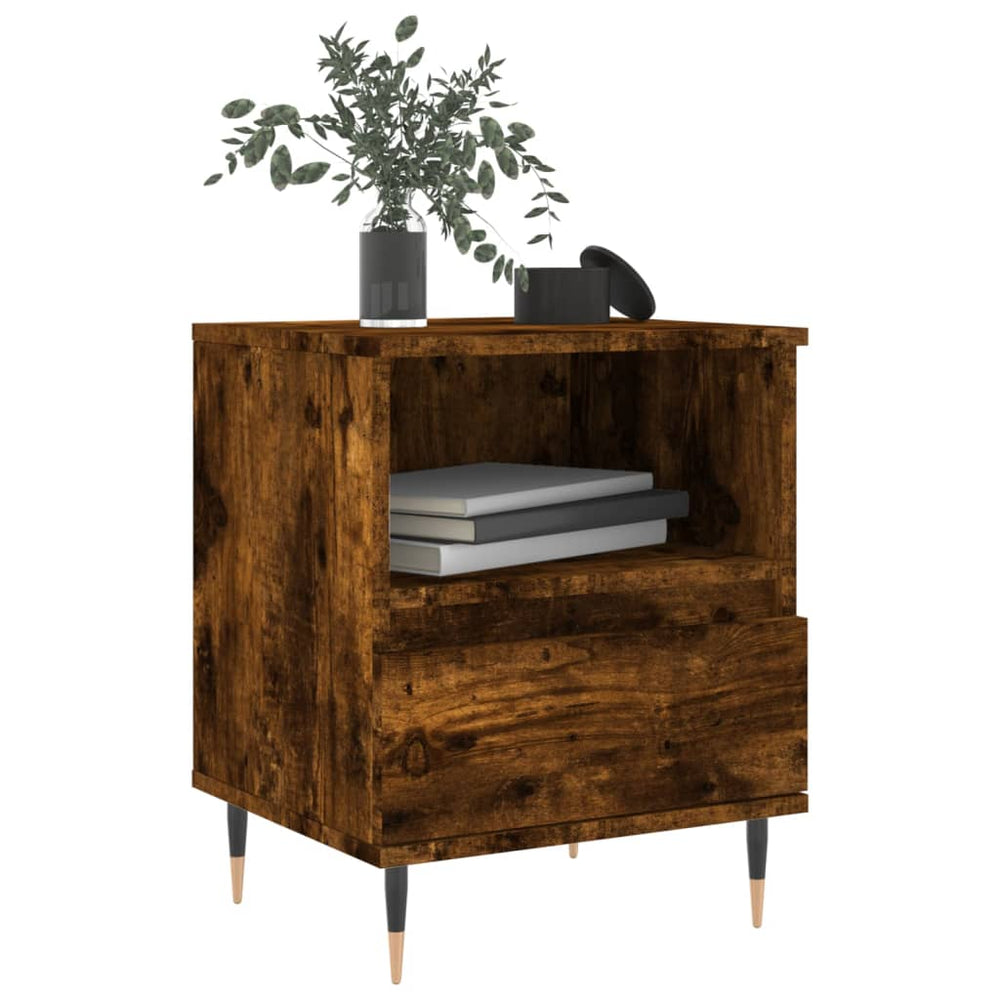 Nachtkastje 40x35x50 cm bewerkt hout gerookt eikenkleurig MeubelReus