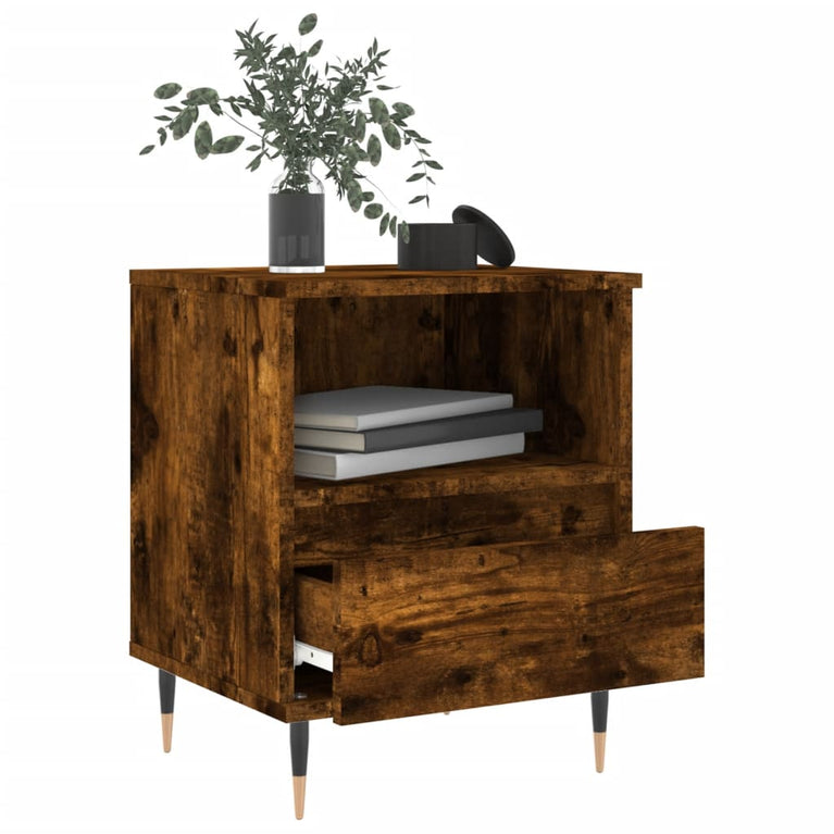 Nachtkastje 40x35x50 cm bewerkt hout gerookt eikenkleurig MeubelReus