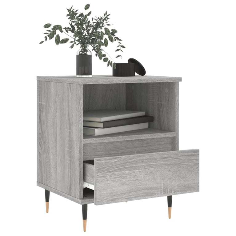 Nachtkastje 40x35x50 cm bewerkt hout grijs sonoma eikenkleurig MeubelReus