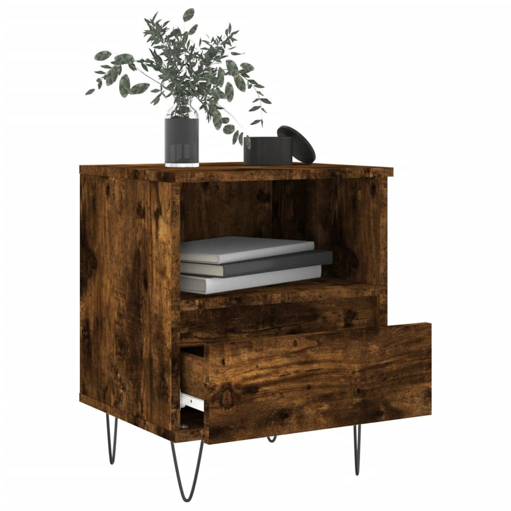Nachtkastje 40x35x50 cm bewerkt hout gerookt eikenkleurig MeubelReus