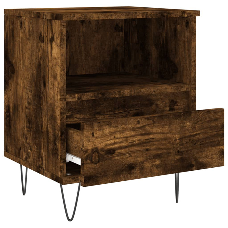 Nachtkastje 40x35x50 cm bewerkt hout gerookt eikenkleurig MeubelReus