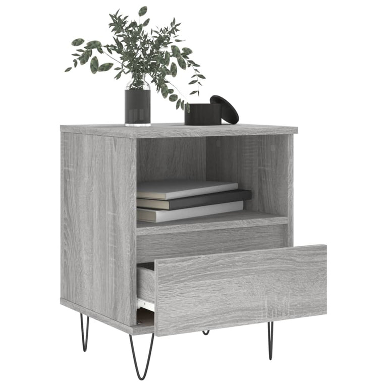 Nachtkastje 40x35x50 cm bewerkt hout grijs sonoma eikenkleurig MeubelReus