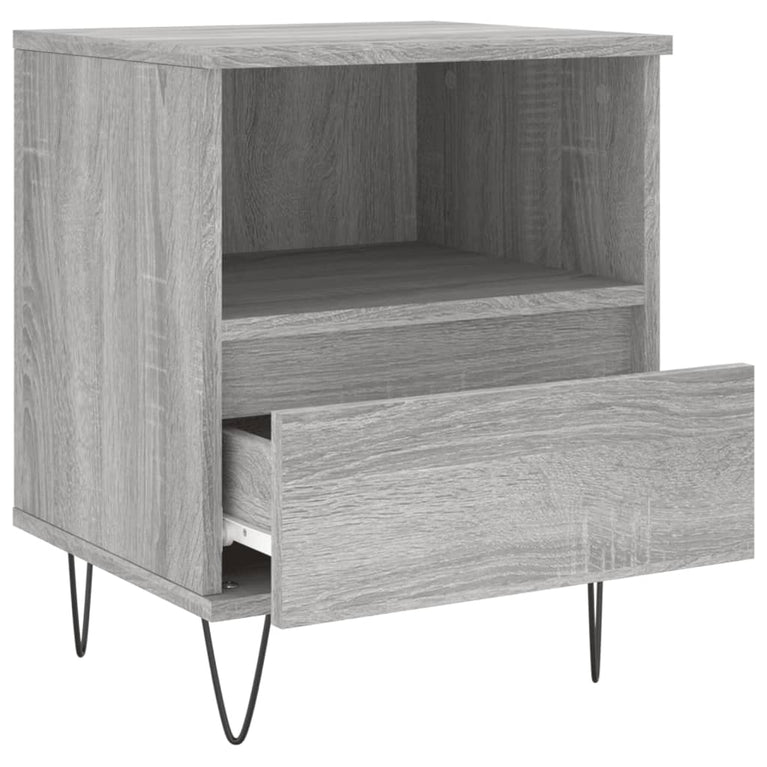 Nachtkastje 40x35x50 cm bewerkt hout grijs sonoma eikenkleurig MeubelReus