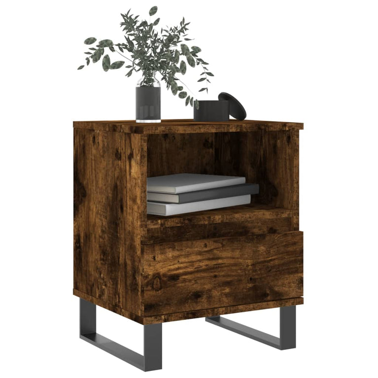 Nachtkastje 40x35x50 cm bewerkt hout gerookt eikenkleurig MeubelReus