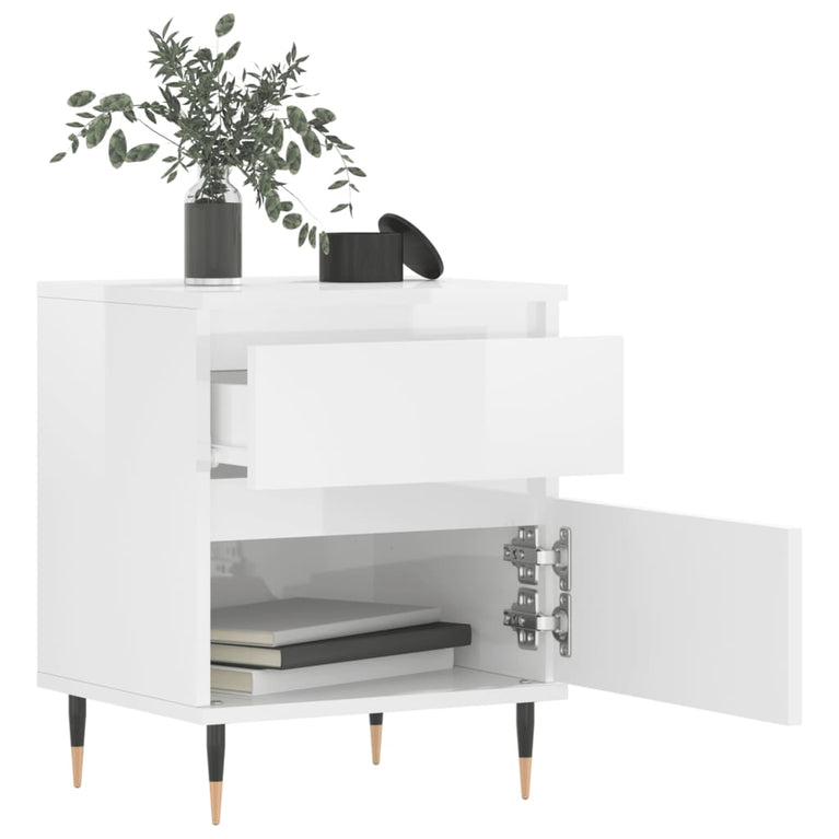 Nachtkastjes 2 st 40x35x50 cm bewerkt hout hoogglans wit MeubelReus