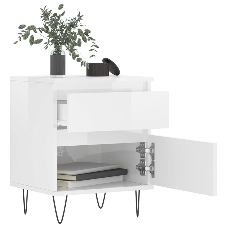 Nachtkastjes 2 st 40x35x50 cm bewerkt hout hoogglans wit MeubelReus