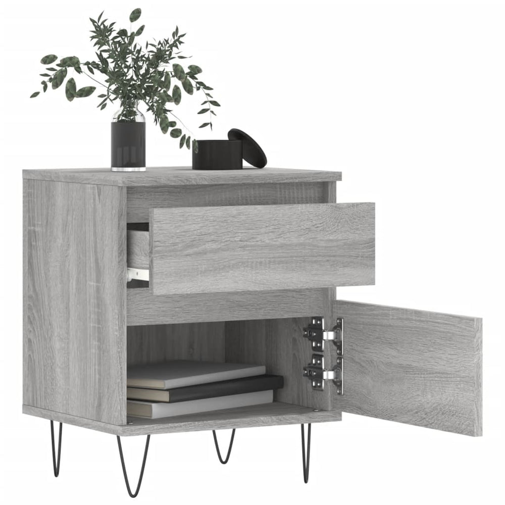 Nachtkastje 40x35x50 cm bewerkt hout grijs sonoma eikenkleurig MeubelReus