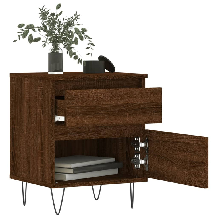 Nachtkastje 40x35x50 cm bewerkt hout bruin eikenkleur MeubelReus
