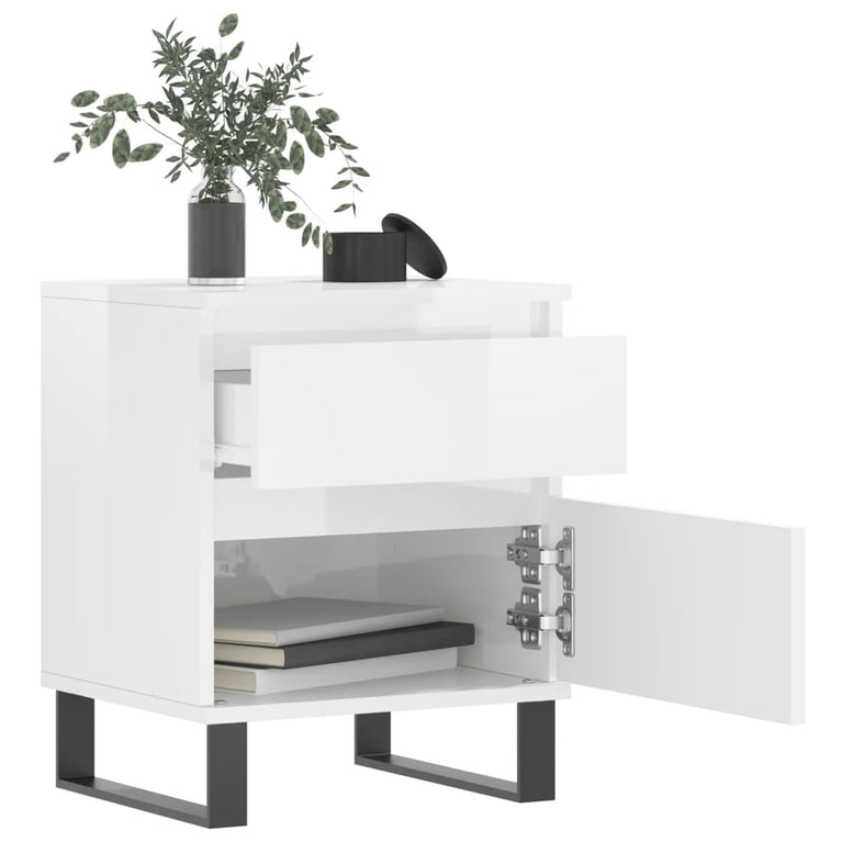 Nachtkastjes 2 st 40x35x50 cm bewerkt hout hoogglans wit MeubelReus