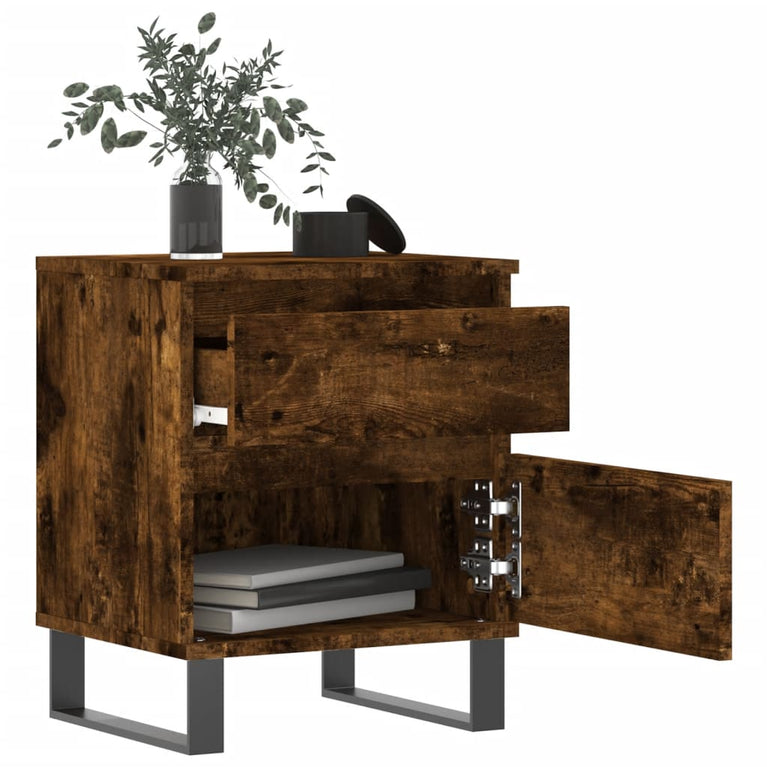 Nachtkastje 40x35x50 cm bewerkt hout gerookt eikenkleurig MeubelReus