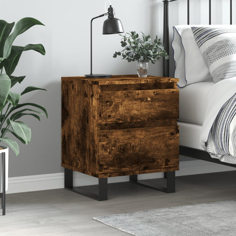 Nachtkastje 40x35x50 cm bewerkt hout gerookt eikenkleurig MeubelReus