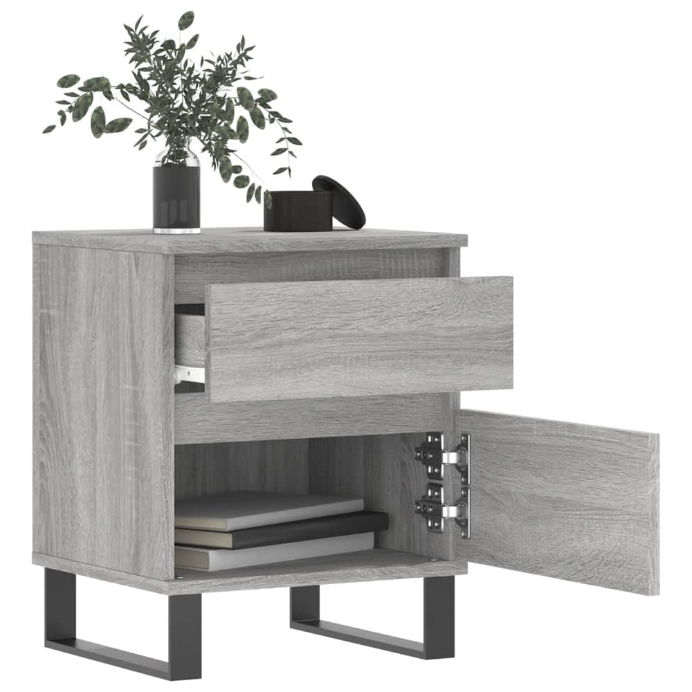 Nachtkastje 40x35x50 cm bewerkt hout grijs sonoma eikenkleurig MeubelReus